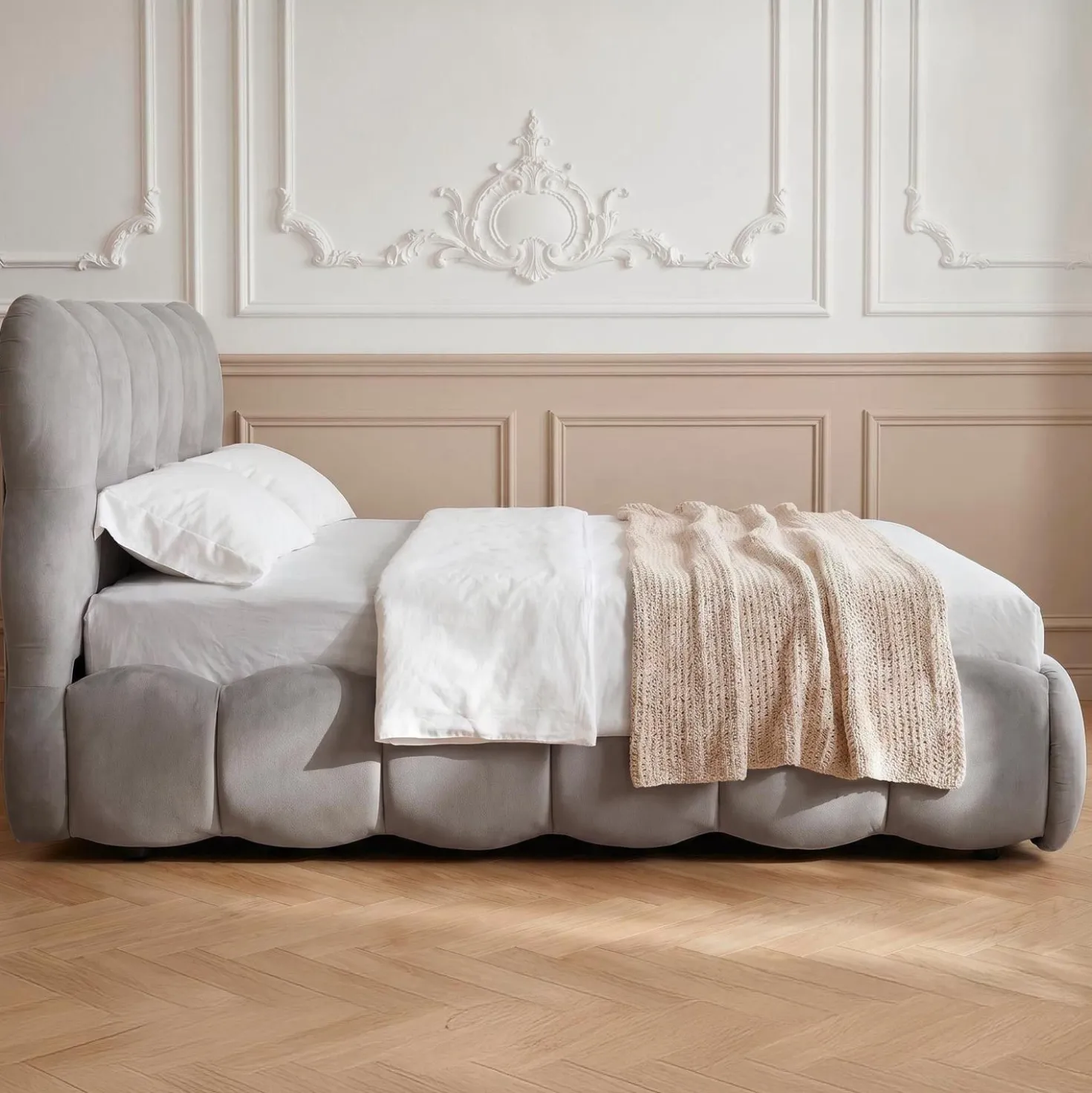 Lit-coffre design boule Bilbola avec sommier relevable 160x200cm Velours Gris