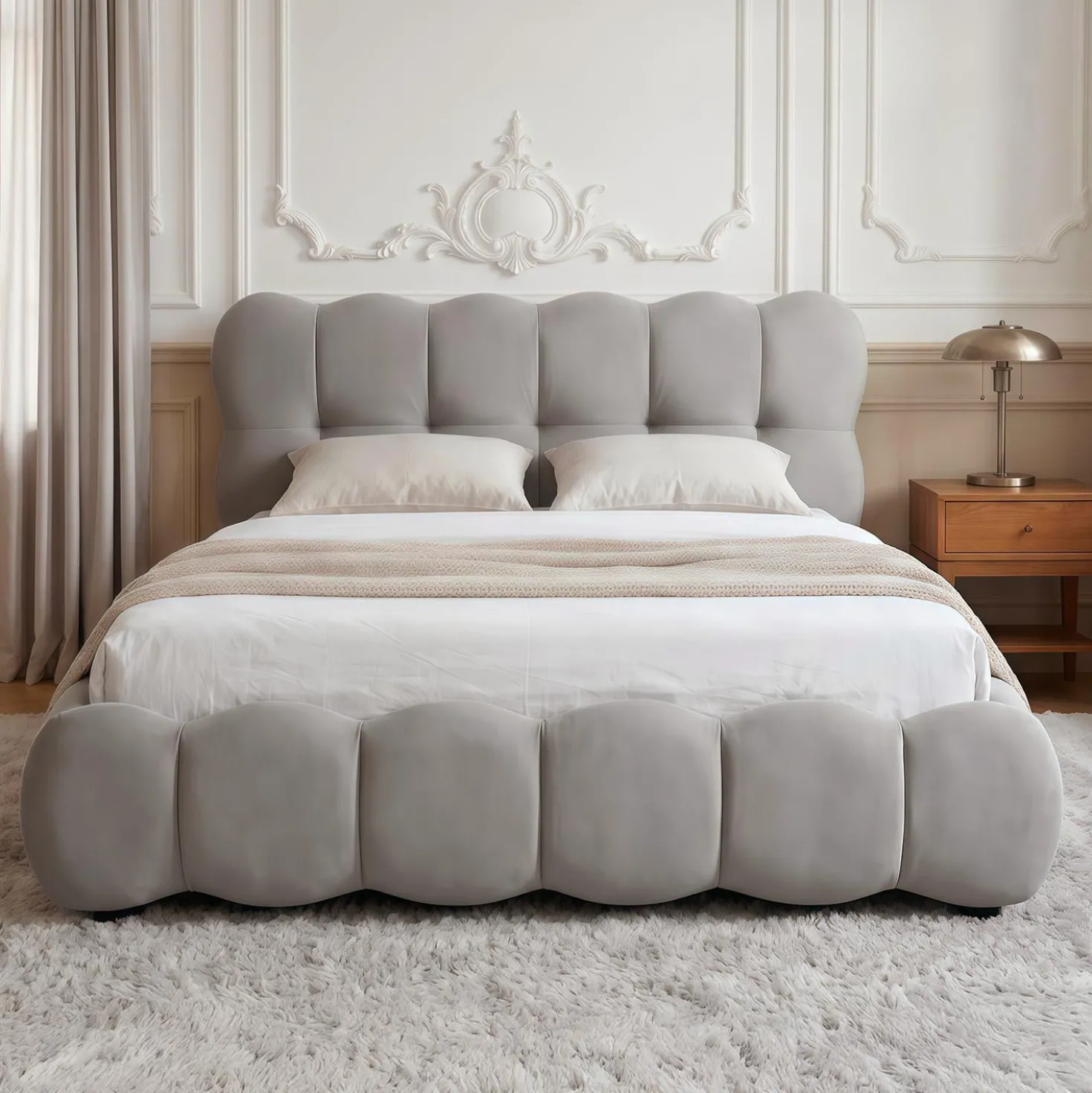 Lit-coffre design boule Bilbola avec sommier relevable 160x200cm Velours Gris