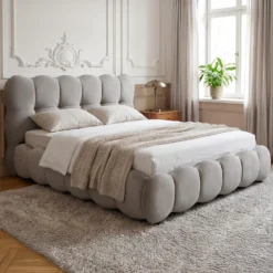 Lit-coffre design boule Bilbola avec sommier relevable 160x200cm Velours Gris