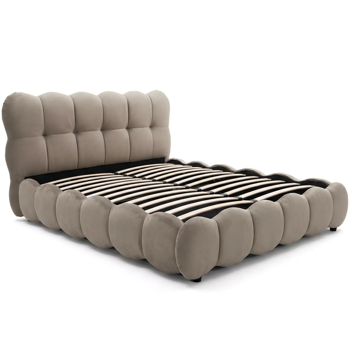 Lit-coffre design boule Bilbola avec sommier relevable 160x200cm Velours Taupe