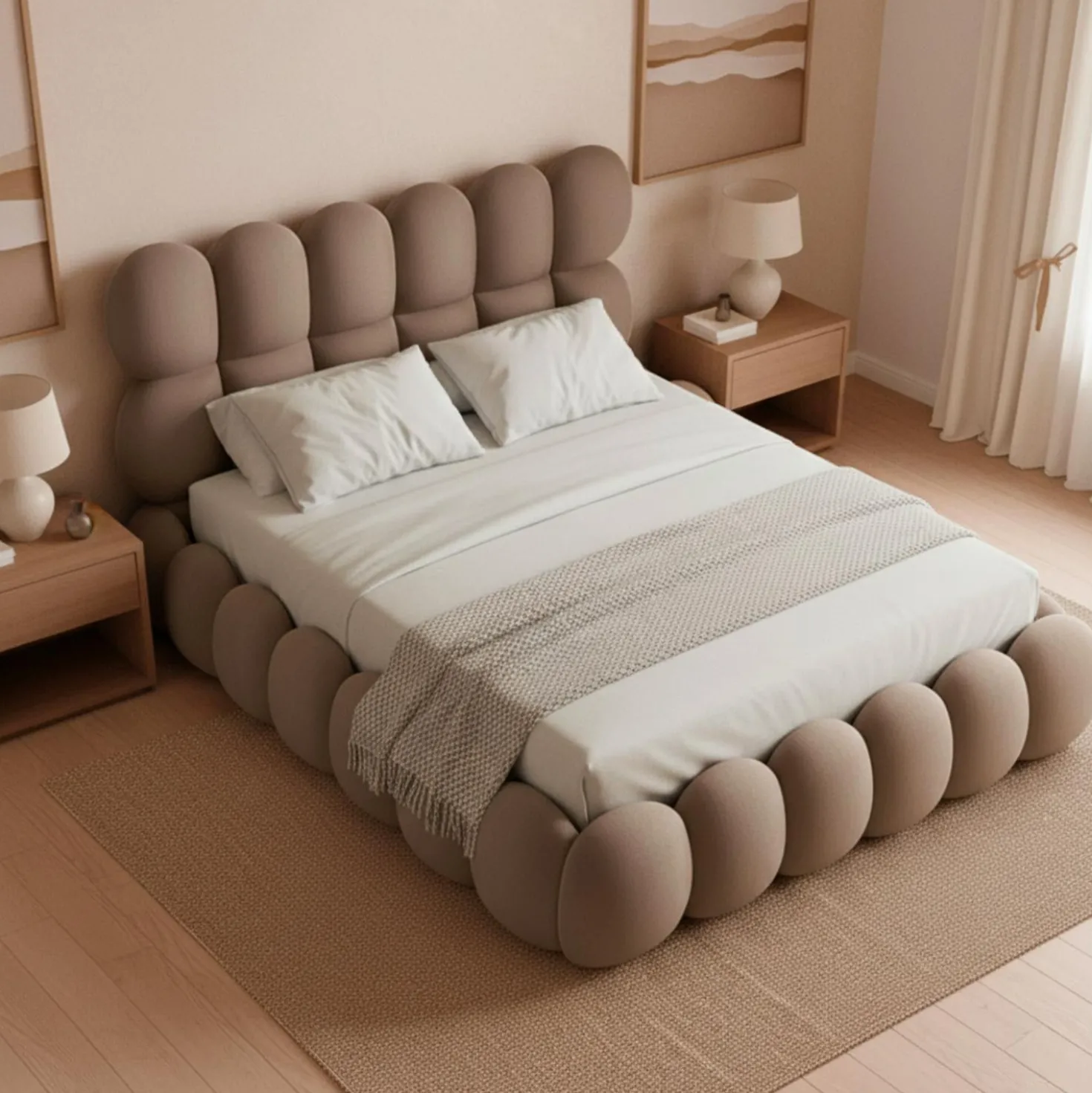Lit-coffre design boule Bilbola avec sommier relevable 160x200cm Velours Taupe