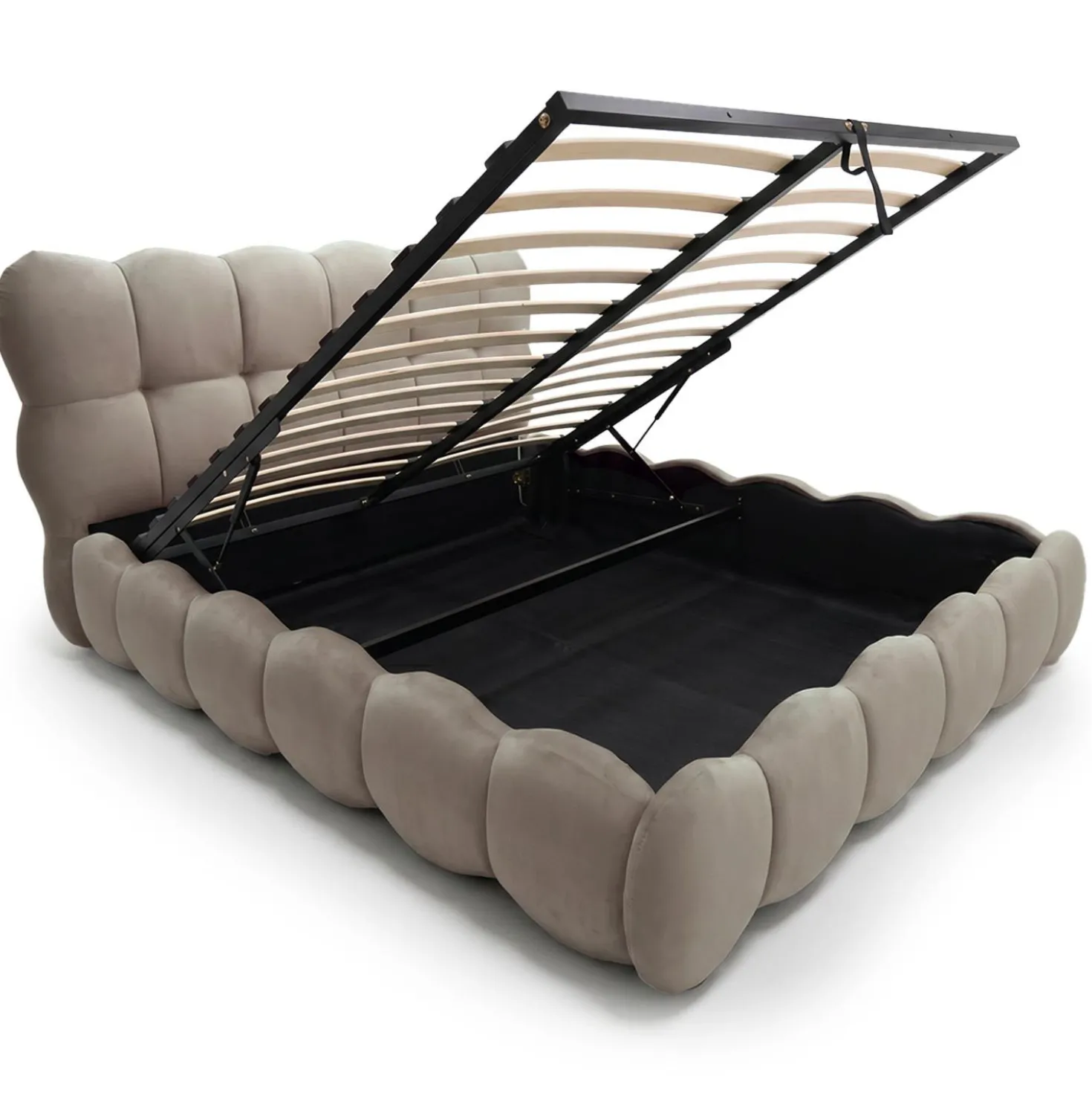 Lit-coffre design boule Bilbola avec sommier relevable 160x200cm Velours Taupe