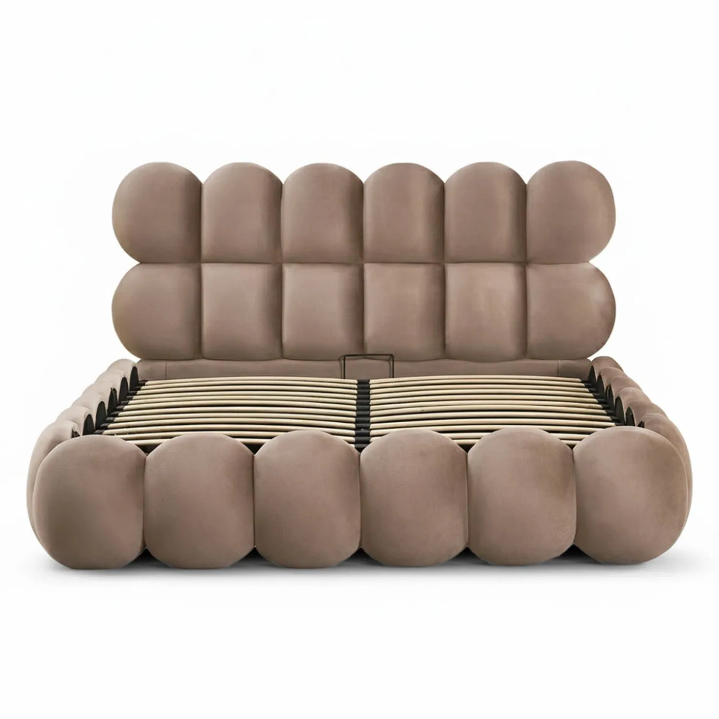 Lit-coffre design boule Bilbola avec sommier relevable 160x200cm Velours Taupe