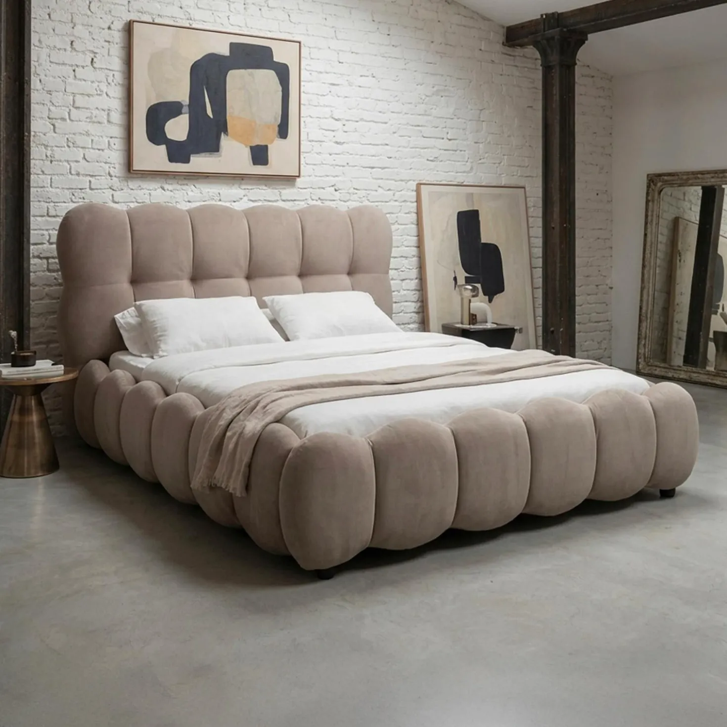 Lit-coffre design boule Bilbola avec sommier relevable 160x200cm Velours Taupe