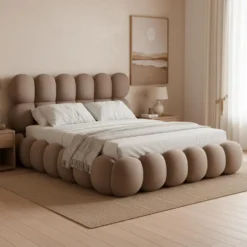 Lit-coffre design boule Bilbola avec sommier relevable 160x200cm Velours Taupe