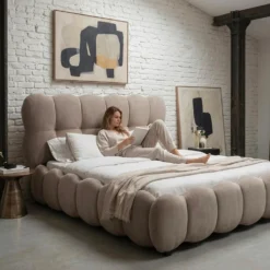 Lit-coffre design boule Bilbola avec sommier relevable 160x200cm Velours Taupe