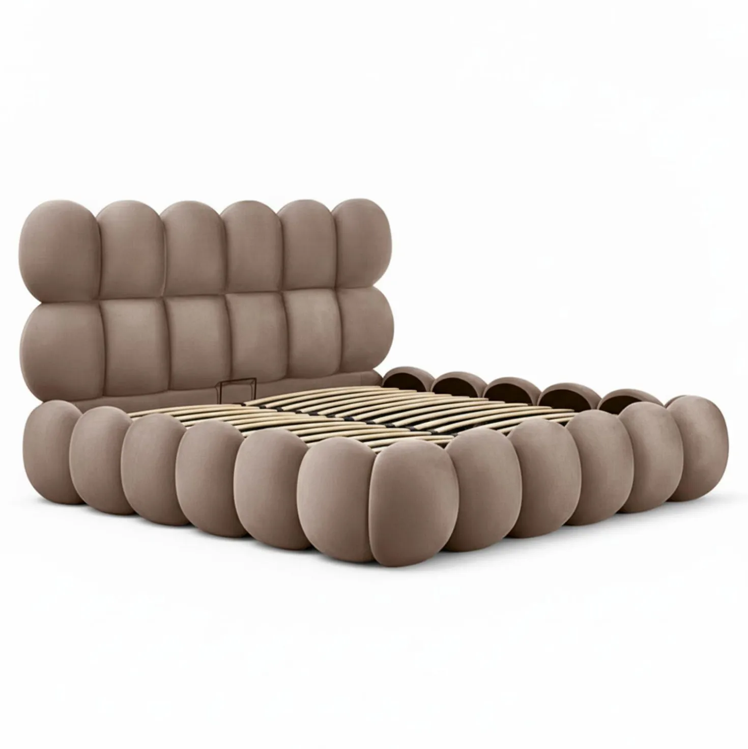 Lit-coffre design boule Bilbola avec sommier relevable 160x200cm Velours Taupe