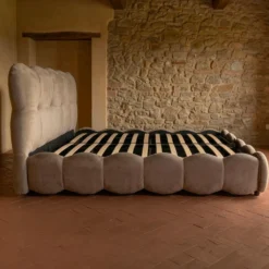 Lit-coffre design boule Bilbola avec sommier relevable 140x200cm Velours Taupe