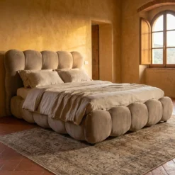 Lit-coffre design boule Bilbola avec sommier relevable 140x200cm Velours Taupe