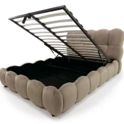 Lit-coffre design boule Bilbola avec sommier relevable 140x200cm Velours Taupe
