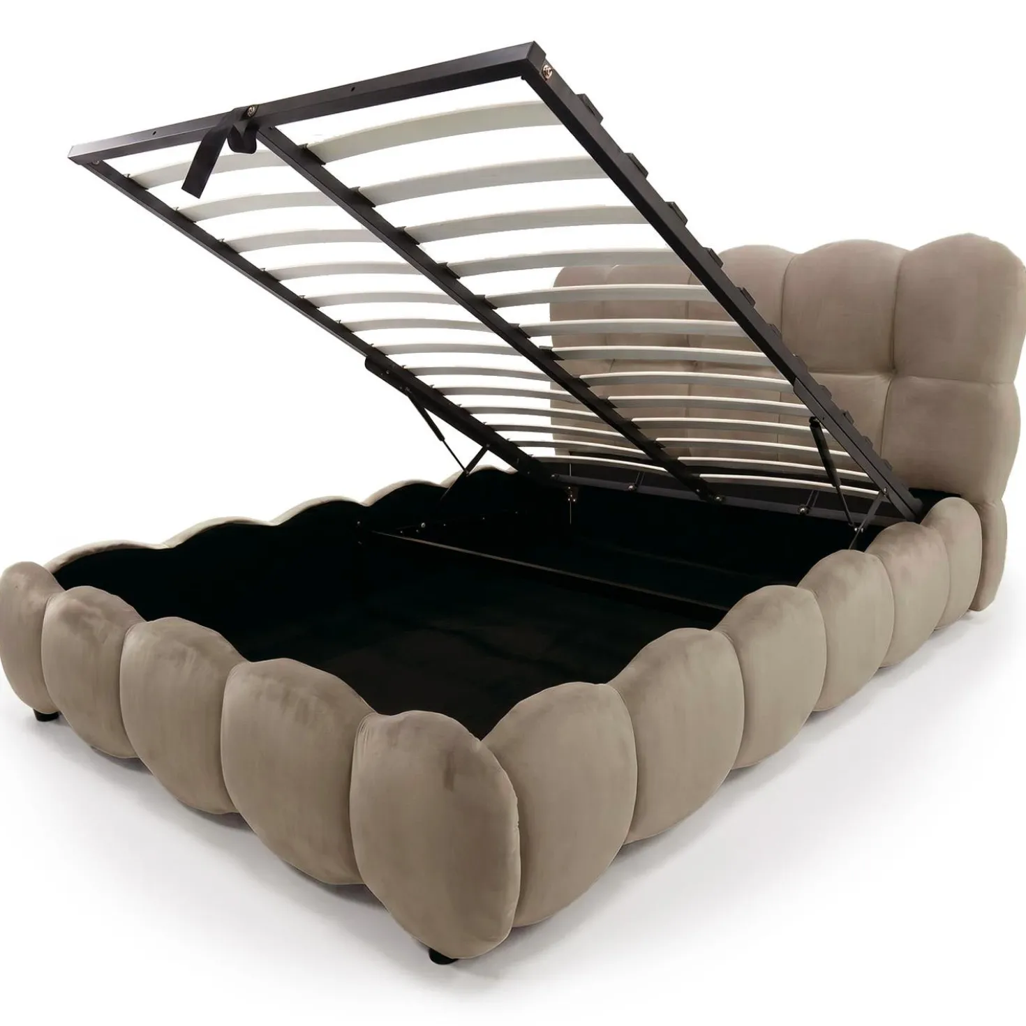 Lit-coffre design boule Bilbola avec sommier relevable 140x200cm Velours Taupe