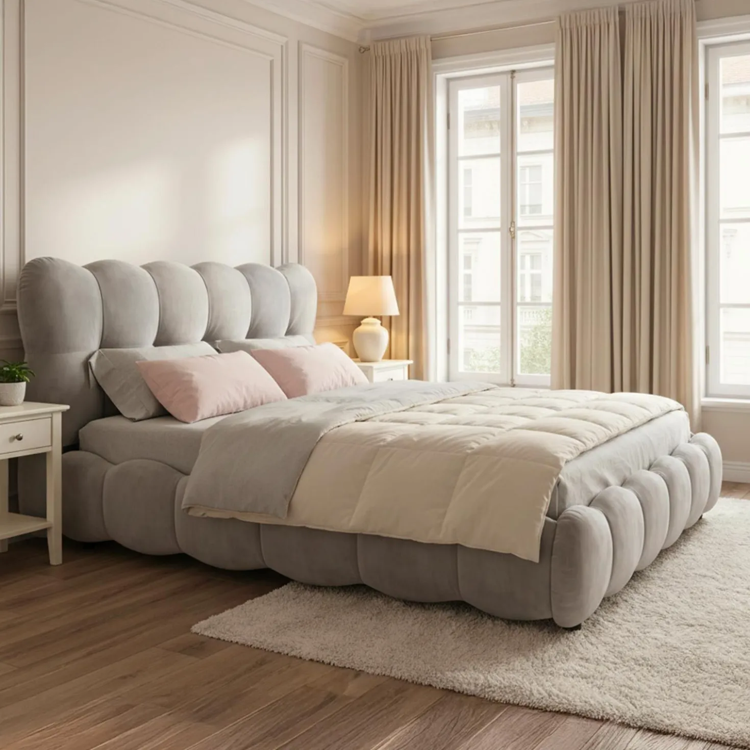 Lit-coffre design boule Bilbola avec sommier relevable 180x200cm Velours Gris