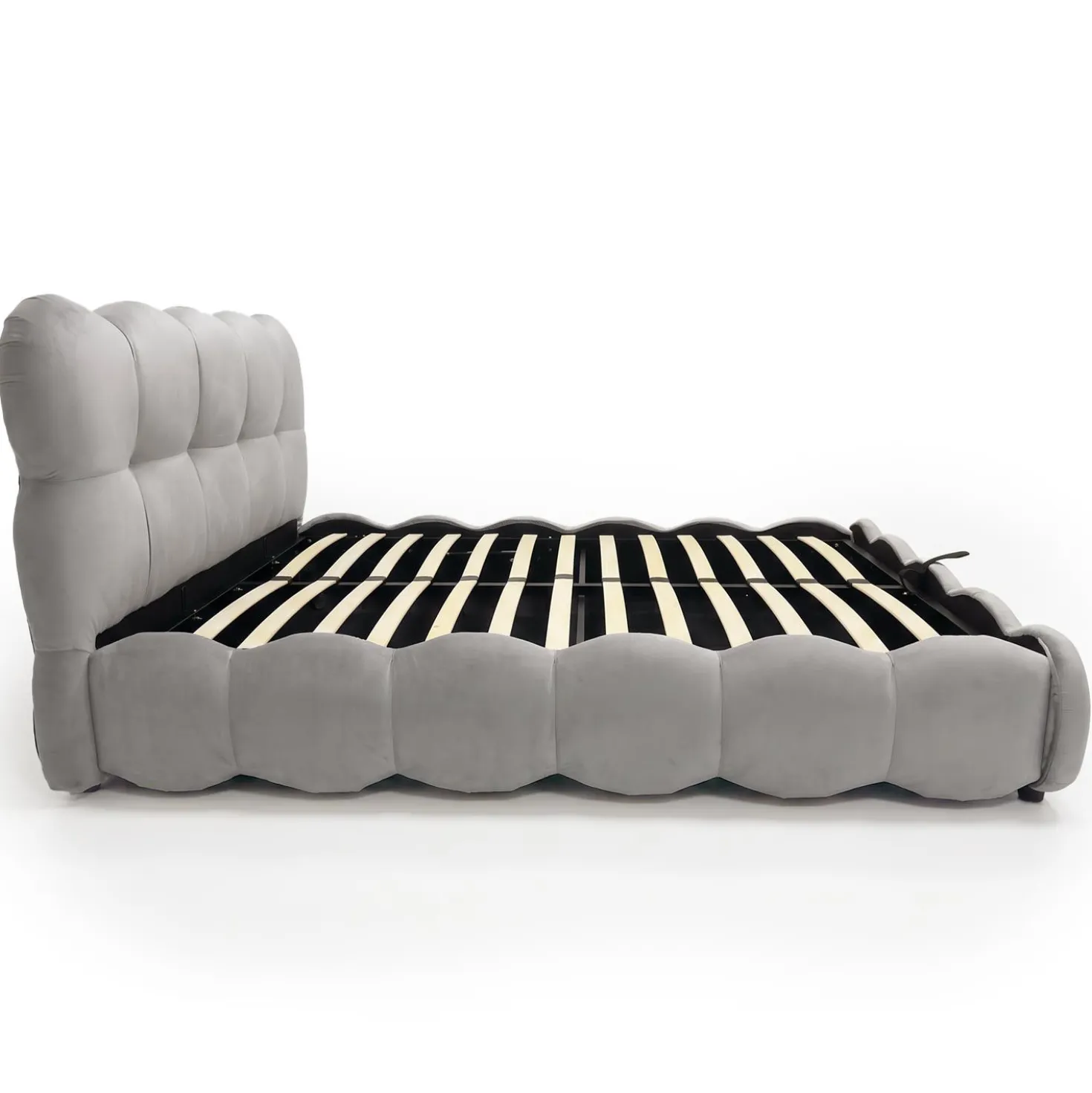Lit-coffre design boule Bilbola avec sommier relevable 140x200cm Velours Gris