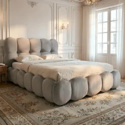 Lit-coffre design boule Bilbola avec sommier relevable 140x200cm Velours Gris