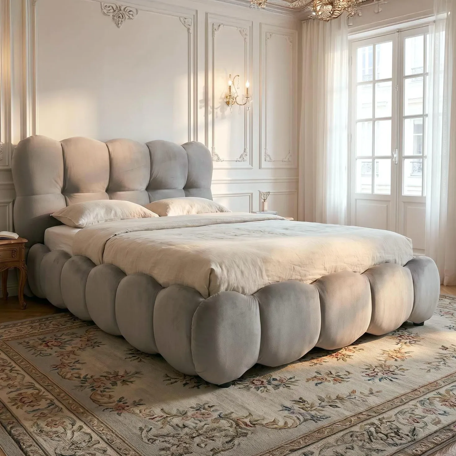 Lit-coffre design boule Bilbola avec sommier relevable 140x200cm Velours Gris