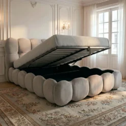 Lit-coffre design boule Bilbola avec sommier relevable 140x200cm Velours Gris