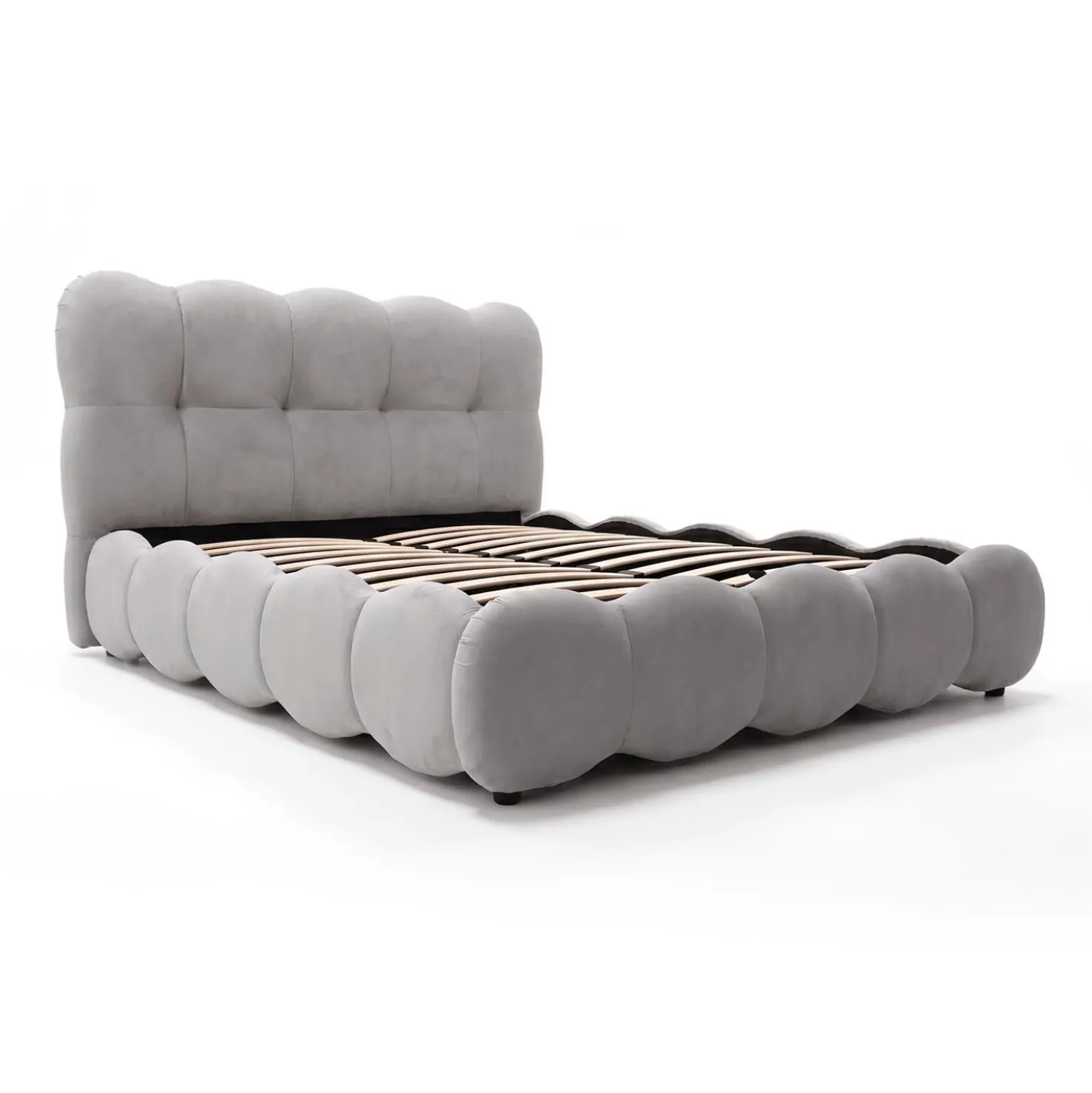 Lit-coffre design boule Bilbola avec sommier relevable 140x200cm Velours Gris