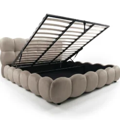 Lit-coffre design boule Bilbola avec sommier relevable 180x200cm Velours Taupe