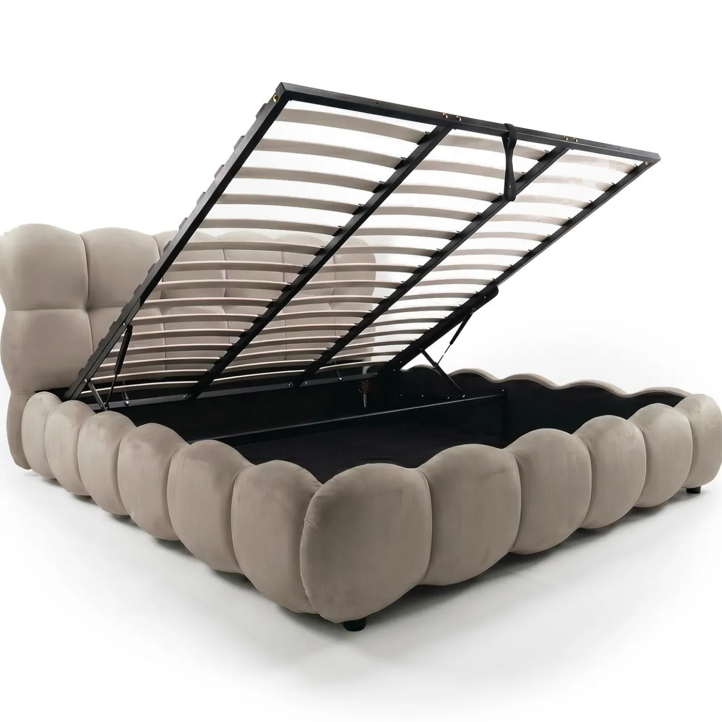 Lit-coffre design boule Bilbola avec sommier relevable 180x200cm Velours Taupe