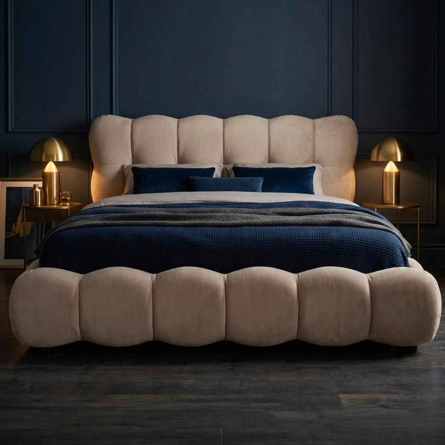Lit-coffre design boule Bilbola avec sommier relevable 180x200cm Velours Taupe