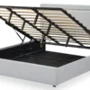 Lit coffre Sandiego avec sommier relevable 180x200cm et tête de lit cloutée Velours Gris clair