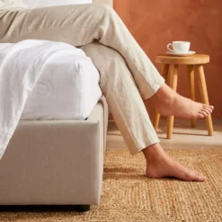 Lit Coffre Songe + Sommier Tissu Beige 140cm