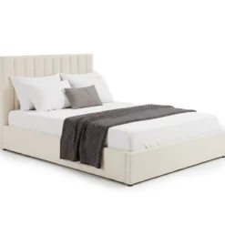 Lit Coffre Songe + Sommier Tissu bouclette Beige 160cm