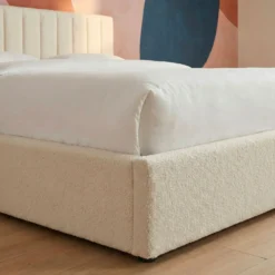 Lit Coffre Songe + Sommier Tissu bouclette Beige 140cm