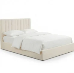 Lit Coffre Songe + Sommier Tissu bouclette Beige 140cm