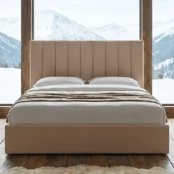 Lit Coffre Songe + Sommier Tissu Beige 180cm