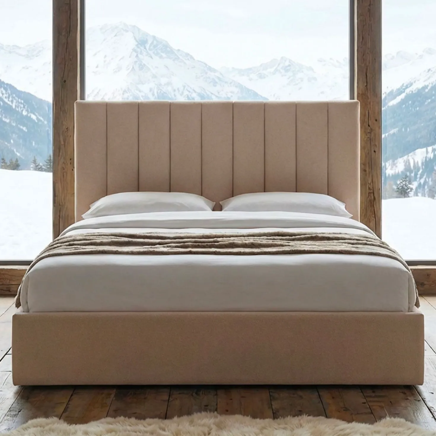 Lit Coffre Songe + Sommier Tissu Beige 180cm