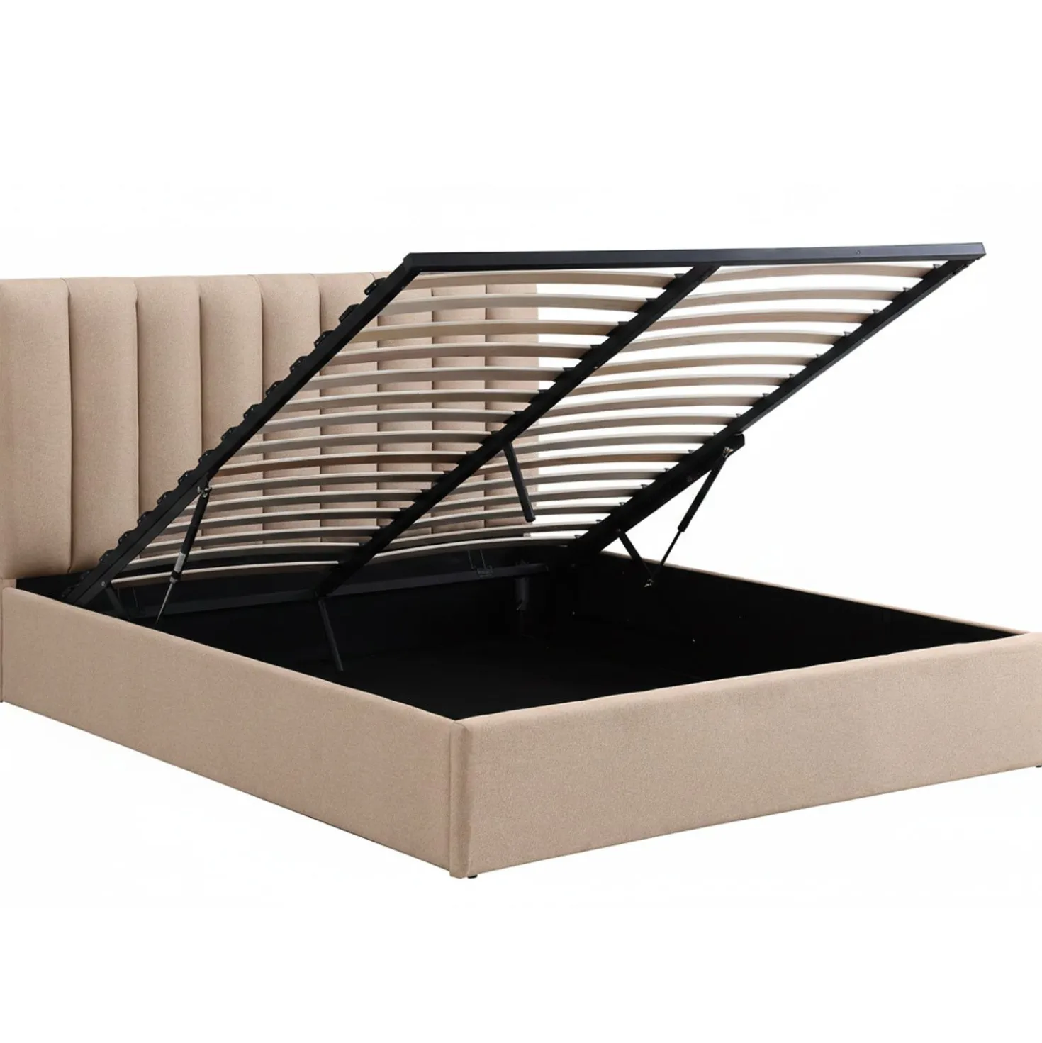 Lit Coffre Songe + Sommier Tissu Beige 180cm