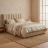 Lit Coffre Songe + Sommier Tissu Beige 160cm