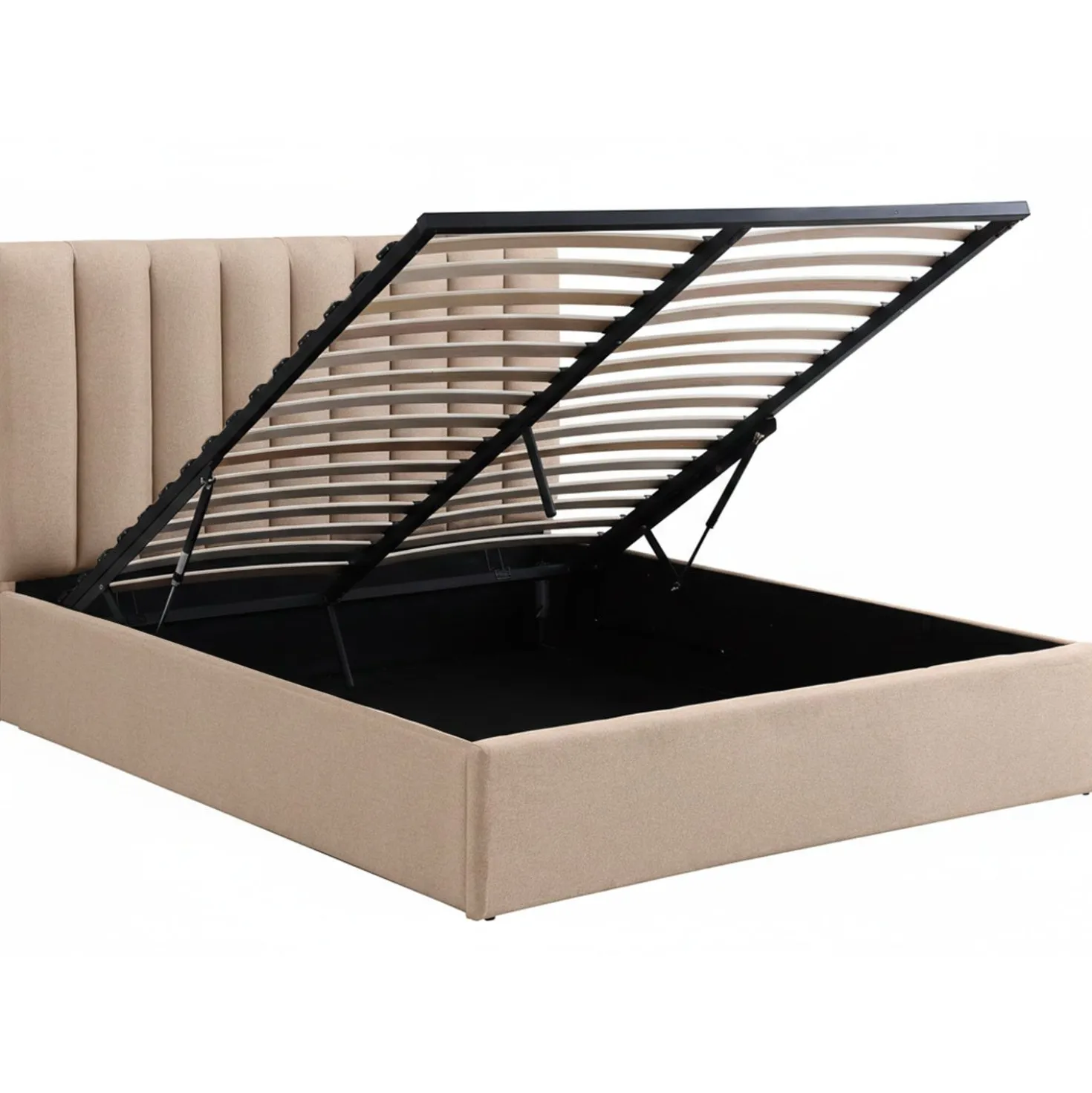 Lit Coffre Songe + Sommier Tissu Beige 160cm