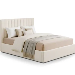 Lit Coffre Songe + Sommier Tissu bouclette Beige 180cm