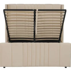 Lit complet avec sommier relevable prises USB et lumières intégrées Line 140x190cm Velours Beige