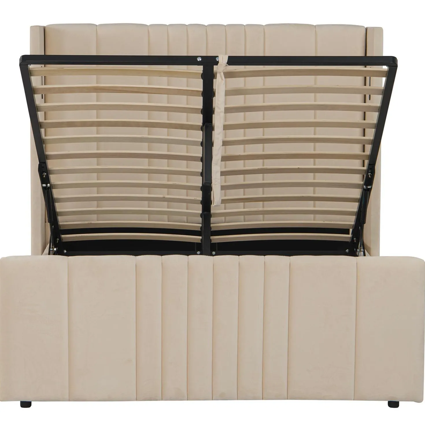 Lit complet avec sommier relevable prises USB et lumières intégrées Line 140x190cm Velours Beige