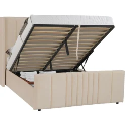 Lit complet avec sommier relevable prises USB et lumières intégrées Line 140x190cm Velours Beige