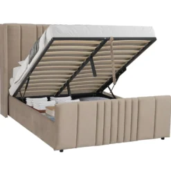 Lit complet avec sommier relevable prises USB et lumières intégrées Line 140x190cm Velours Taupe