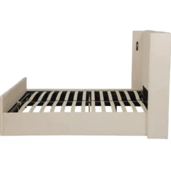 Lit complet avec sommier relevable prises USB et lumières intégrées Line 180x200cm Velours Beige