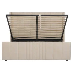 Lit complet avec sommier relevable prises USB et lumières intégrées Line 180x200cm Velours Beige