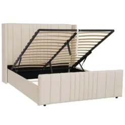 Lit complet avec sommier relevable prises USB et lumières intégrées Line 160x200cm Velours Beige