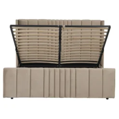 Lit complet avec sommier relevable prises USB et lumières intégrées Line 180x200cm Velours Taupe