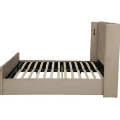 Lit complet avec sommier relevable prises USB et lumières intégrées Line 180x200cm Velours Taupe