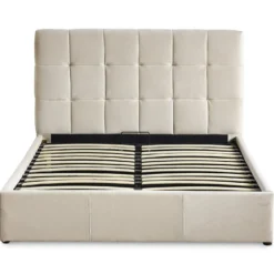 Lit double Luftani avec sommier relevable 140x190cm Velours Beige