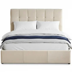 Lit double Luftani avec sommier relevable 140x190cm Velours Beige