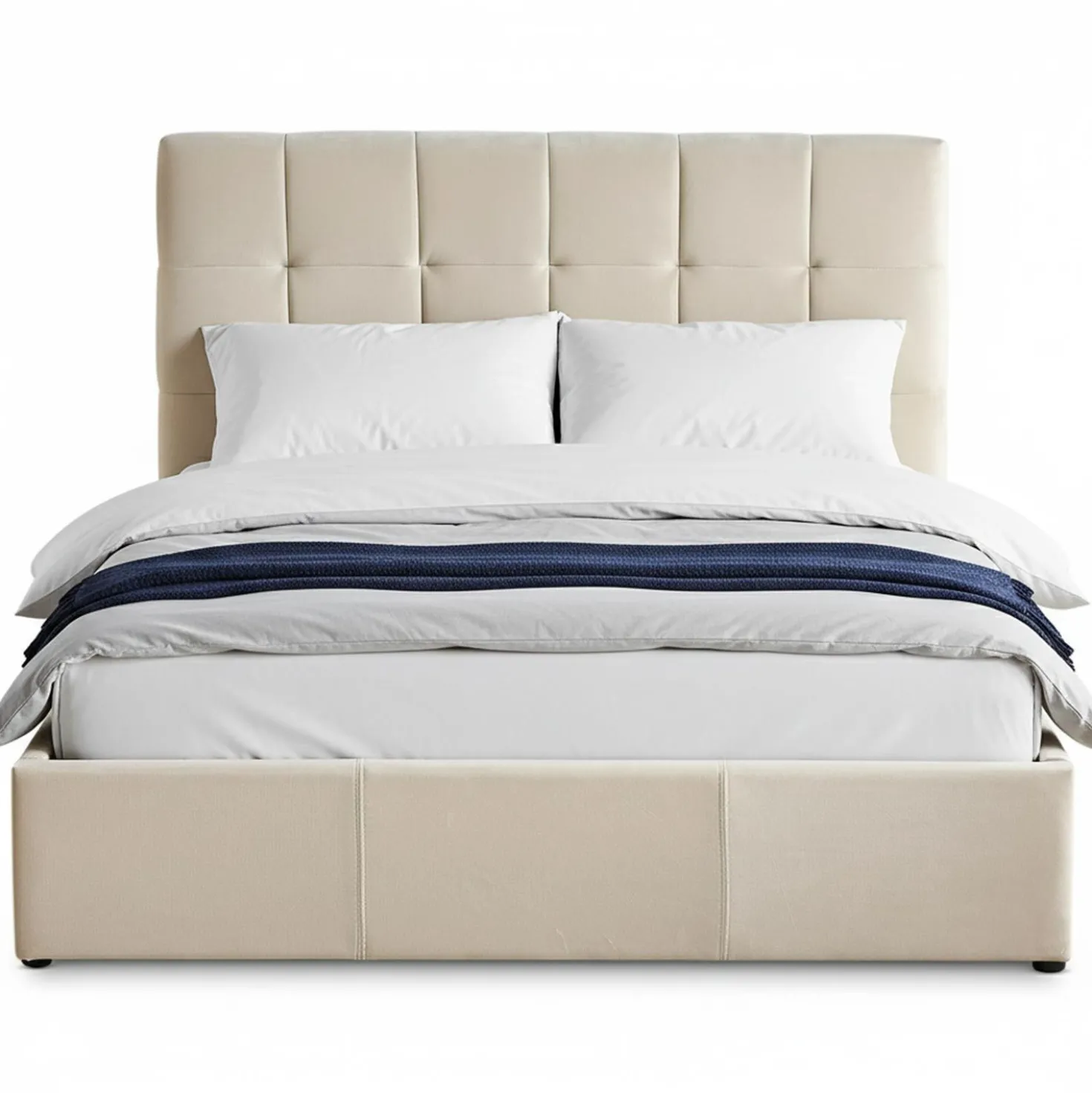 Lit double Luftani avec sommier relevable 140x190cm Velours Beige