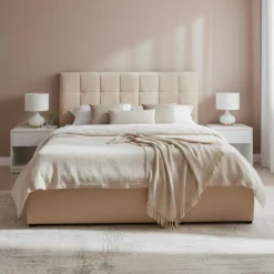 Lit double Luftani avec sommier relevable 160x200cm Velours Beige