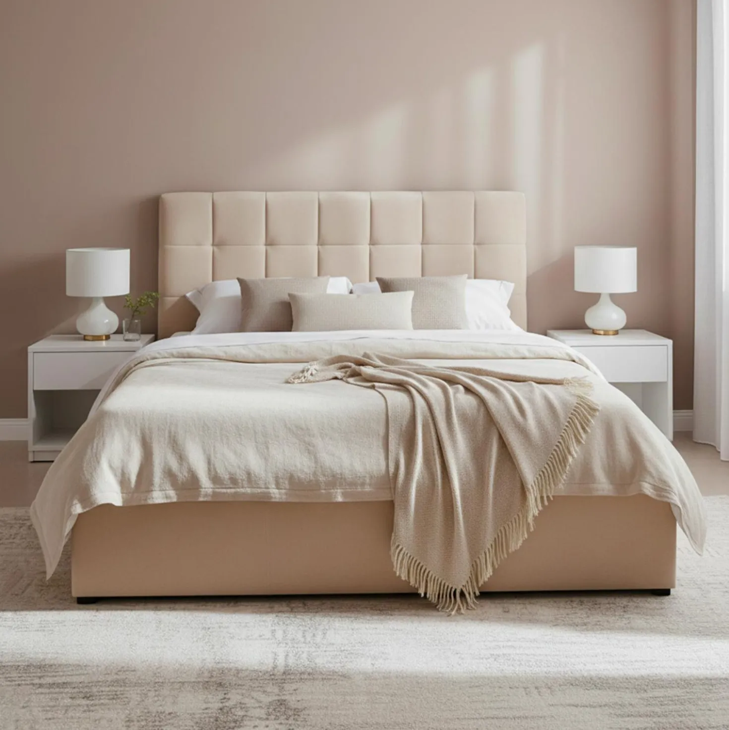 Lit double Luftani avec sommier relevable 160x200cm Velours Beige