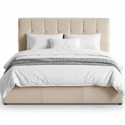 Lit double Luftani avec sommier relevable 160x200cm Velours Beige